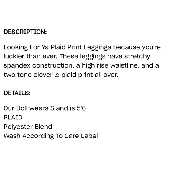 Dolls Kill Looking For Ya Shamrock Plaid Print Leggings One Size Fits All YELETE - Picture 5 of 5